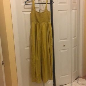 Mustard yellow smocked jumpsuit from mello day